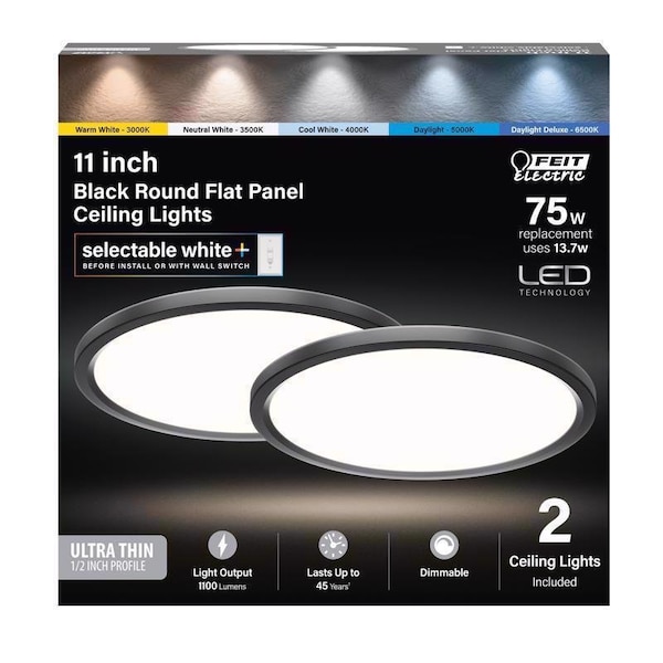 Feit Electric Feit EDGELIT 1.4 in. H X 11 in. W X 11 in. L Matte Black Black LED Flat Panel Light Fixture FP11EX6WYBK2 - main